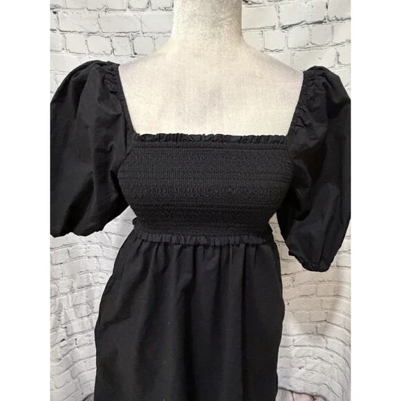 American Eagle Puff-Sleeve Cotton Black Swing Mini Dress Size XS - Picture 2 of 8